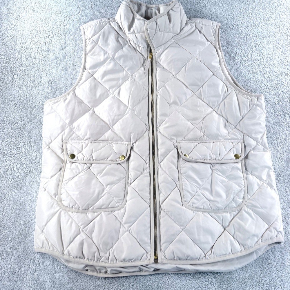 Woolrich Quilted Puffer Vest Women XXL Beige Diamond Quilt Full Zip Pockets